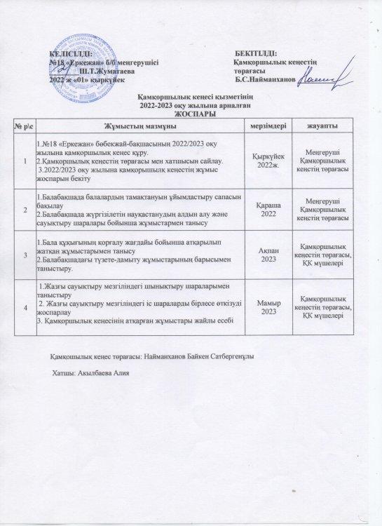 Қамқоршылық кеңес жоспары