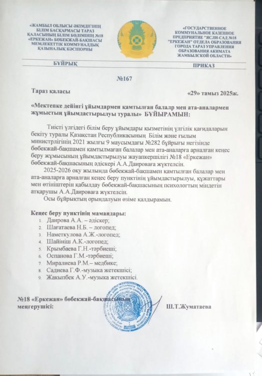 Консультациялық пункт бұйрық